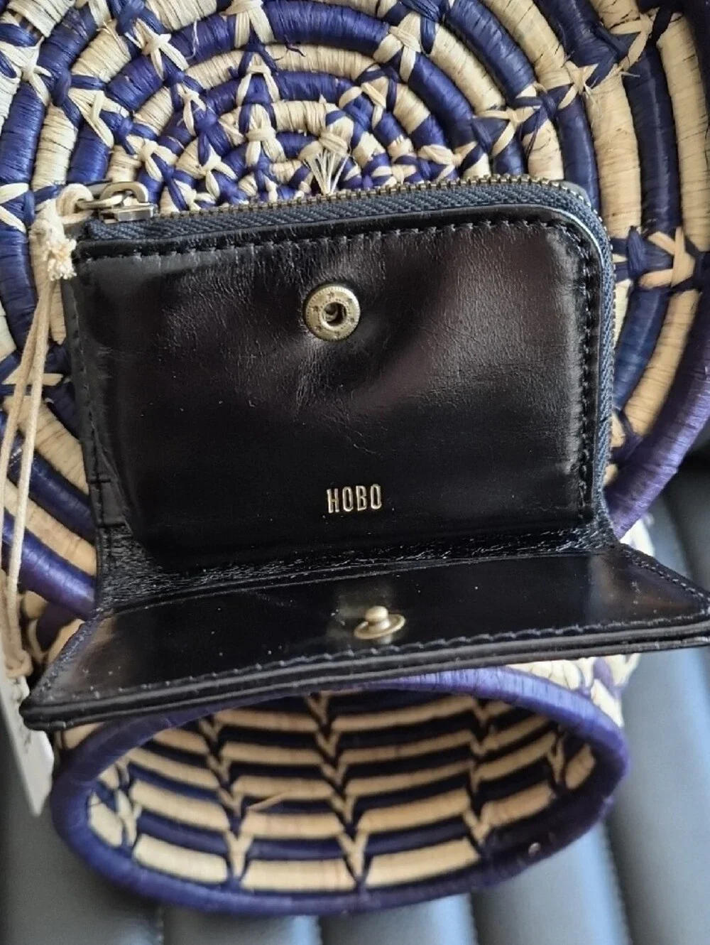 HOBO Black Leather Card Case with Silver Logo